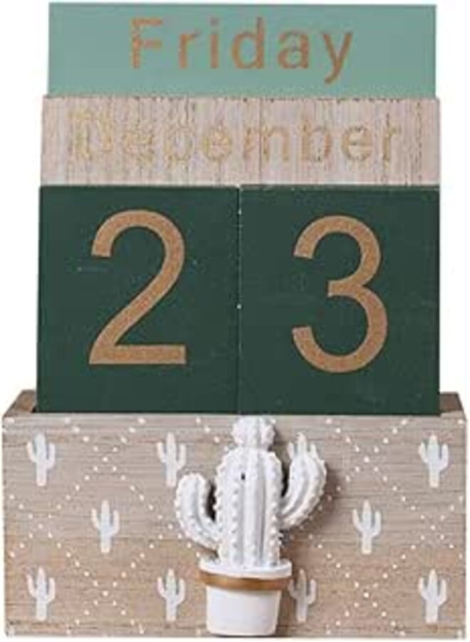 Wooden Perpetual Calendar, Vintage Wood Block Perpetual Calendar Desk Accessory Month Week Date Blocks for Desk Home Office Decoration